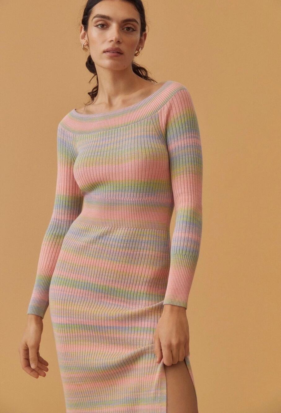 Daily Practice Anthropologie Space Dye Knit Maxi Dress Off Shoulder Pastel Fairy